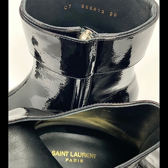 SAINT LAURENT Joplin Buckled Patent-Leather Ankle Boots Size 39/ US 8 - Picture 14 of 14